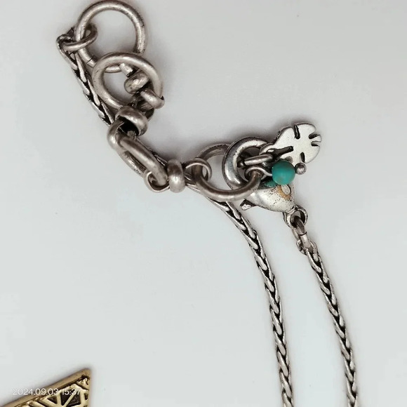 Lucky Brand Three Strand Layered Necklace Aztec Tribal Pendant Silver Tone - Picture 9 of 9